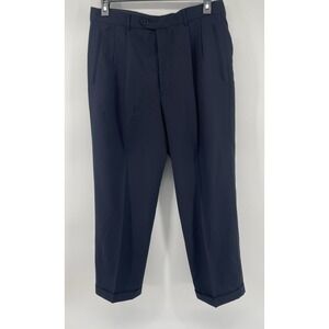Louis Raphael Luxe 100% Wool Dress Pants Sz 34x29 Blue Mens Pleated Cuffed